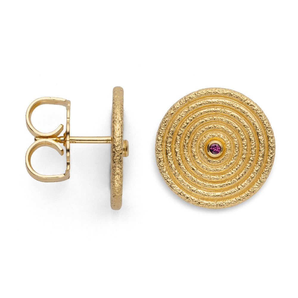 925/- earstud, gp satin/brushed, rhodolite 0,04ct