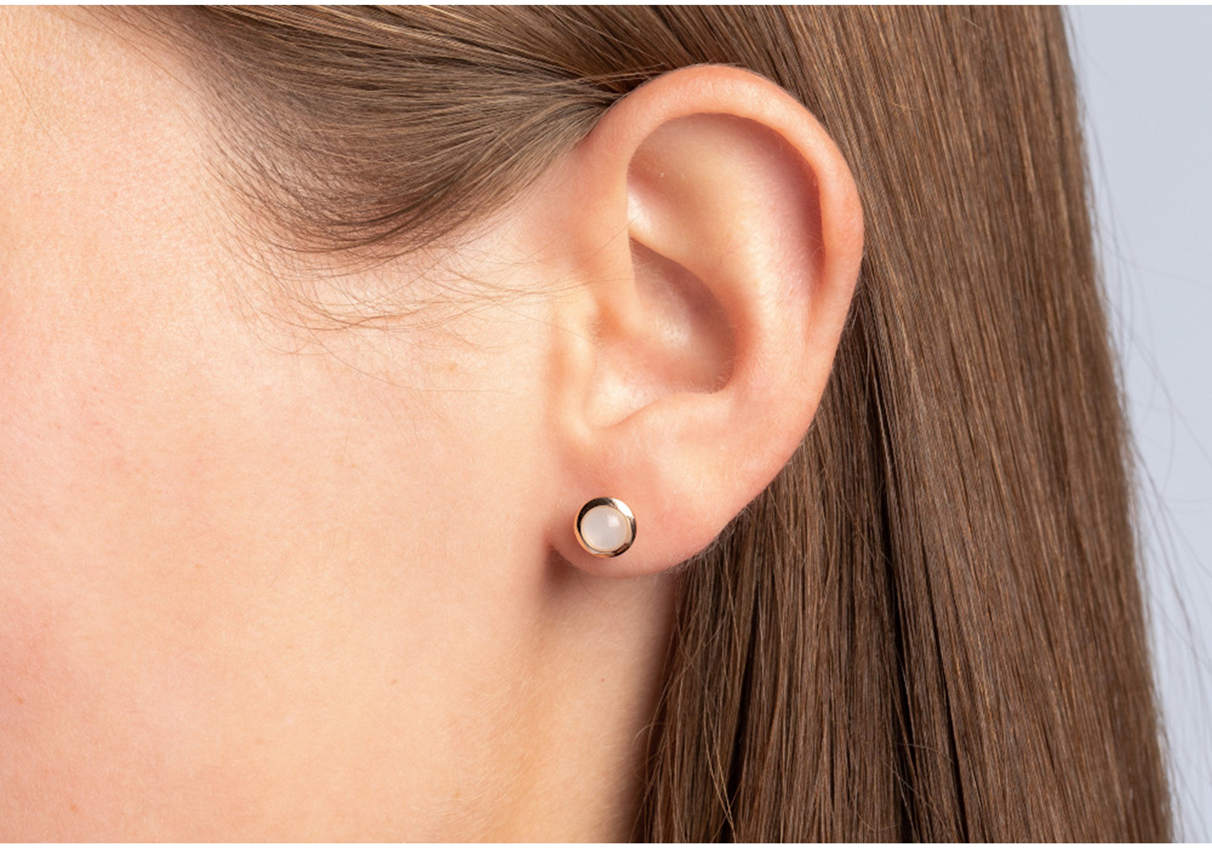 925/- earstud, rg pol., moonstone white 0,84ct