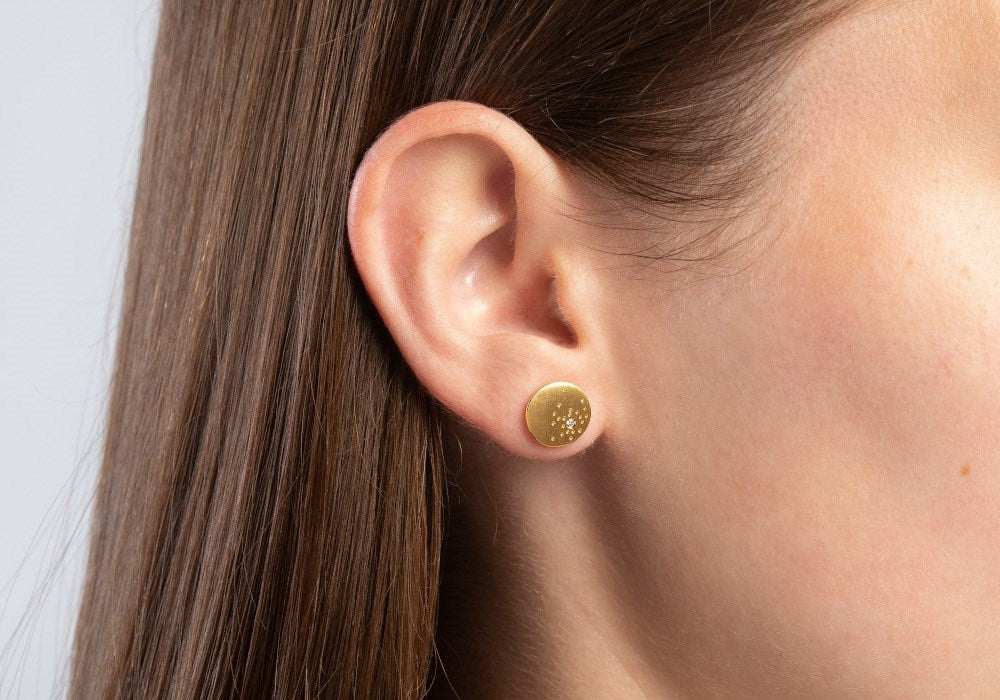 925/- earstud, gp satin, dia. 0,02ct W-SI