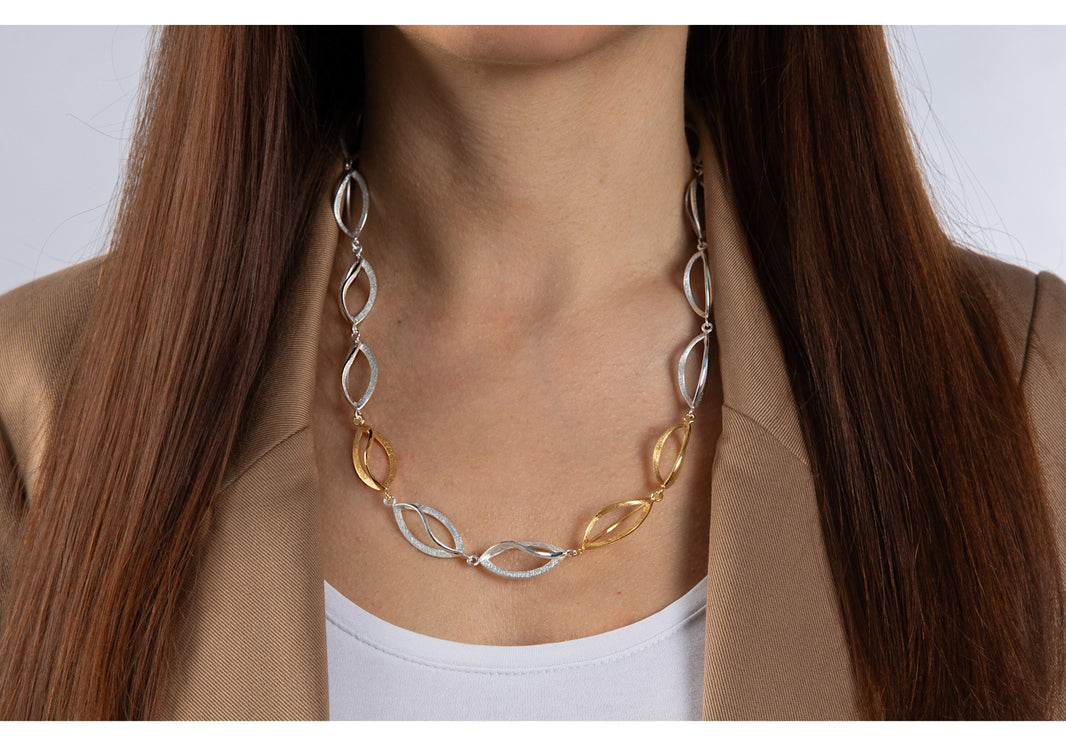 925/- necklace, partially fg brushed, 48cm + 3cm