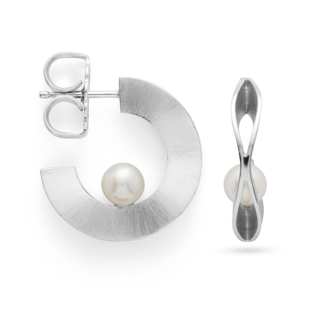 925/- hinge earrings, rho. satin, pearls 2,12ct