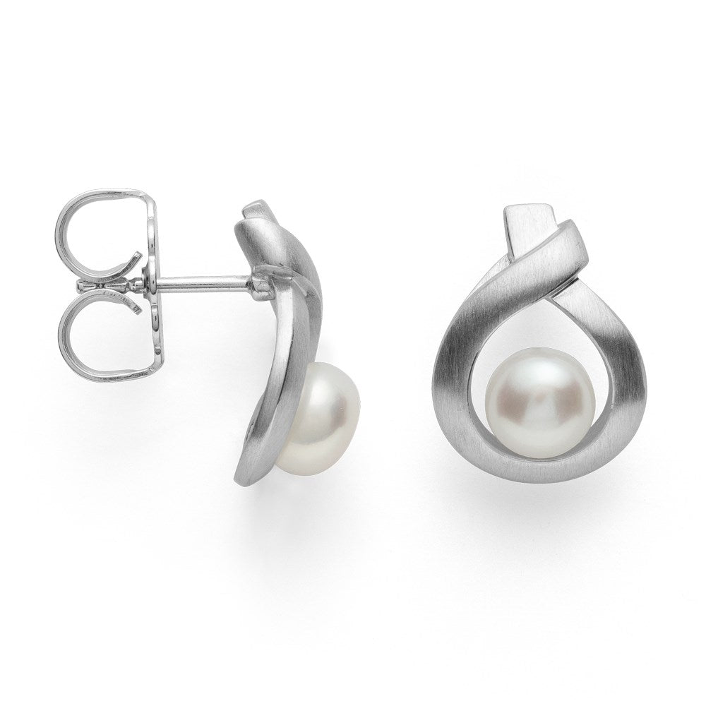 925/- earstud, rho. satin, pearls 2,12ct