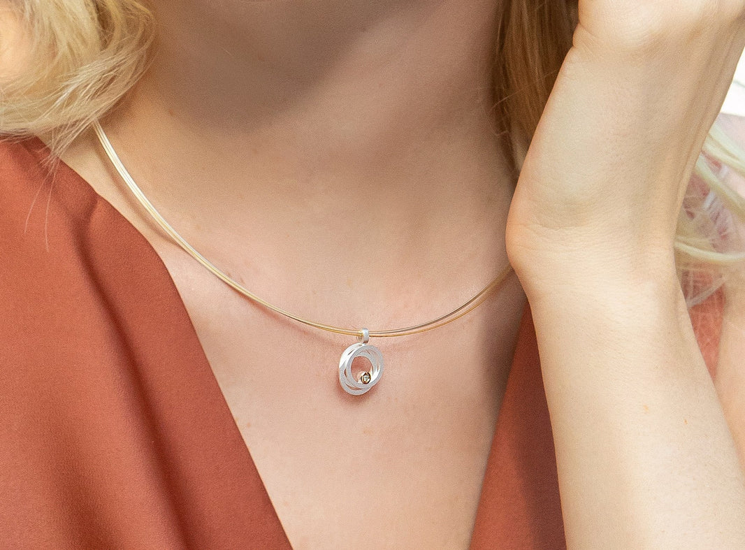 925/- Pendant, fg 14K matt/glossy, 0.02ct W-SI