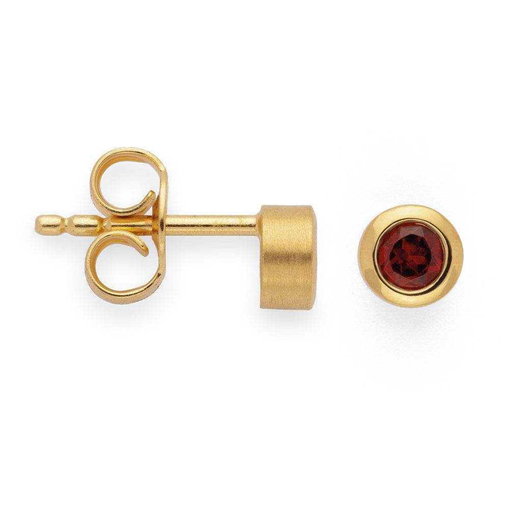 925/- earstud, gp satin/pol., garnet 0,30ct