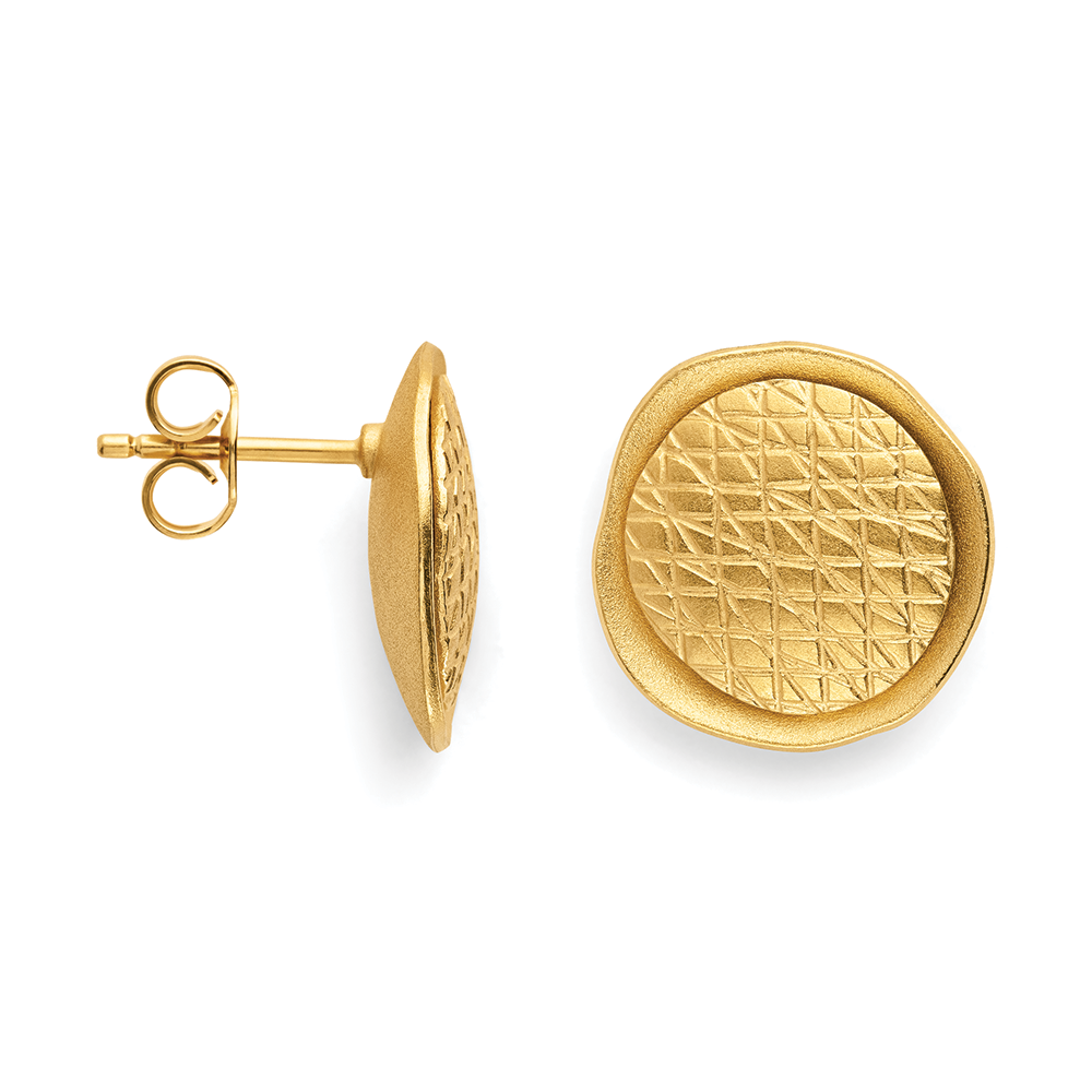 925/- ear studs, gold-plated,matt/special textured