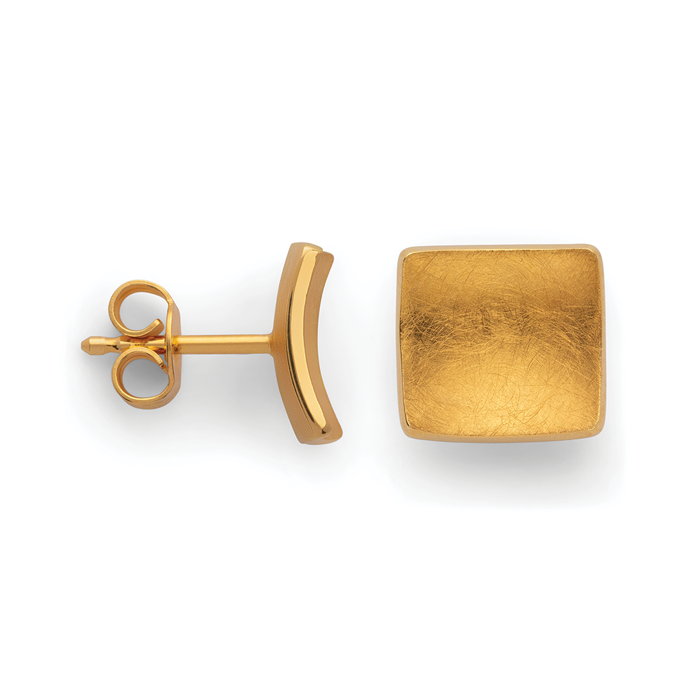 925/- ear studs, gold-pl., scratch matt/pol., 8mm