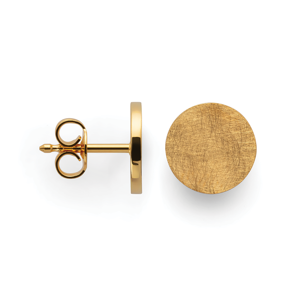 925/-ear studs, gold-pl., scratch matt/pol., 8mm