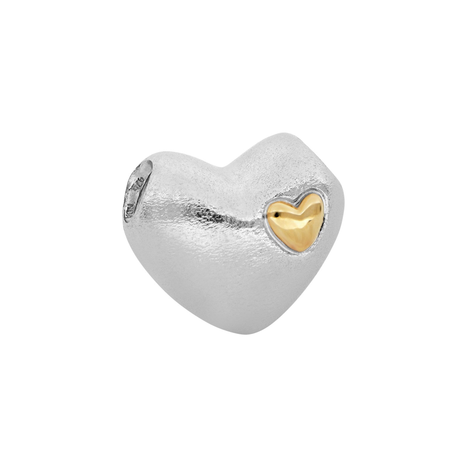 Silver rhod. heart with 14kt heart