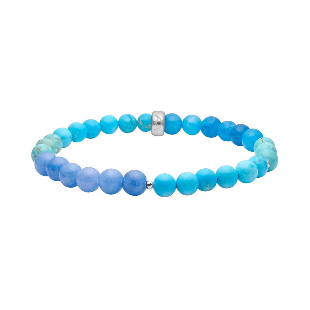 Blå spong quartz, Howlite, hematit  6mm armbånd