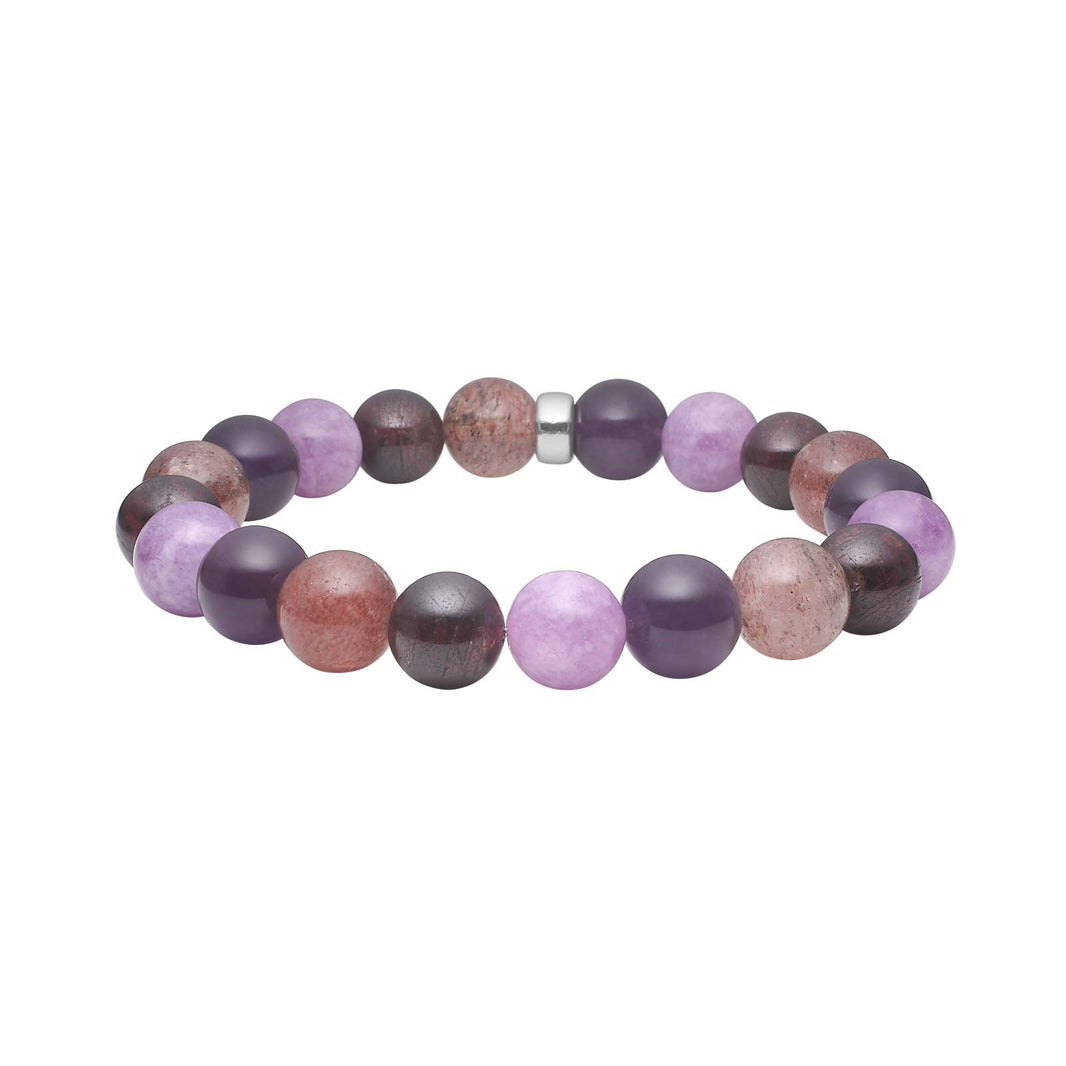 Amethyst, cherry quartz,  spong quartz, granat 12mm armbånd