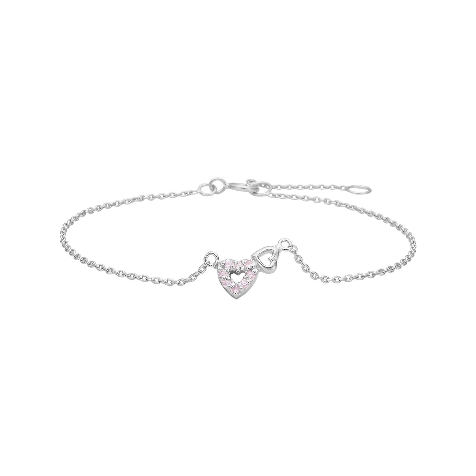 Rhod. Silber Armband Herz m. rosa cz