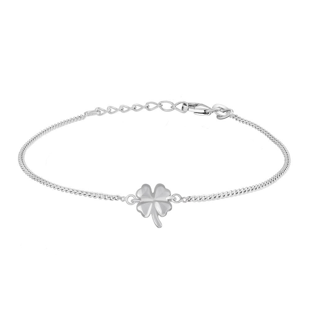 Rhod. silver bracelet w/clover