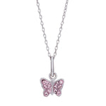 Rhod. silver necklace butterfly w/pink cz