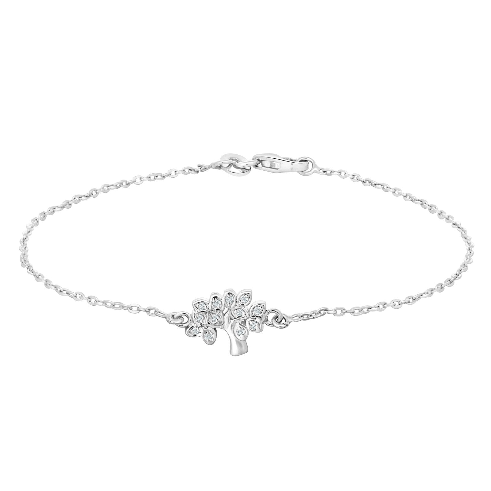 Rhod. silver bracelet tree of life w/cz