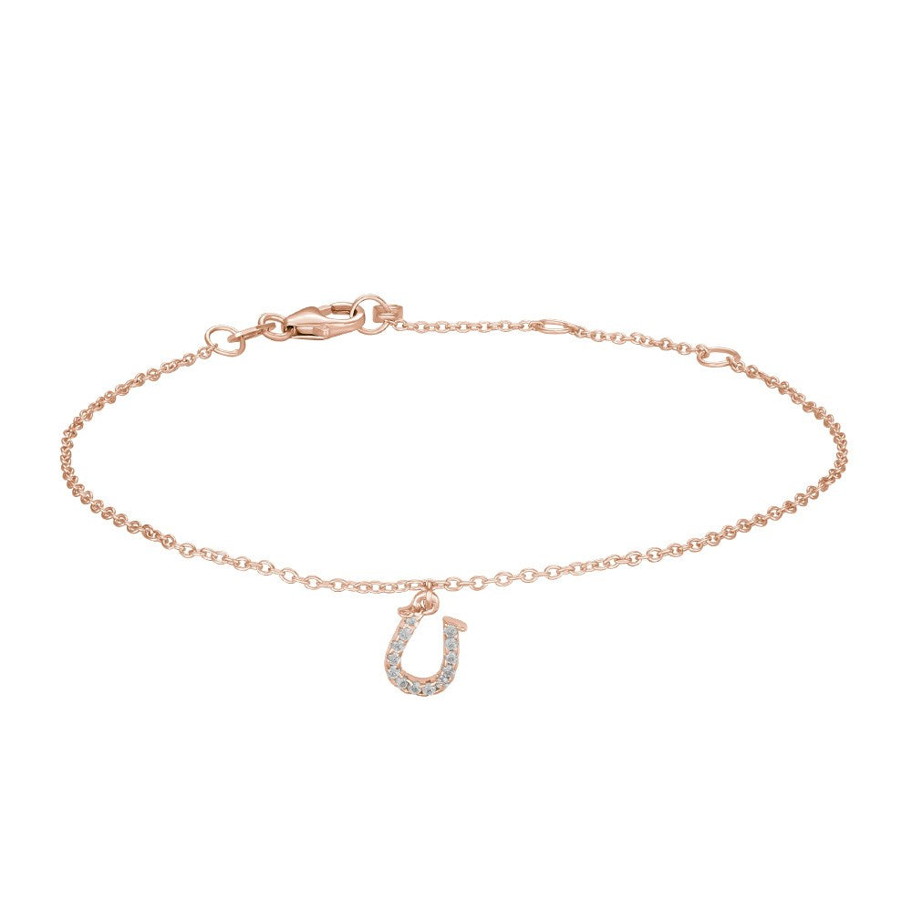 Rose gold-plated silver bracelet w/ horseshoe cz 7mm 17+3