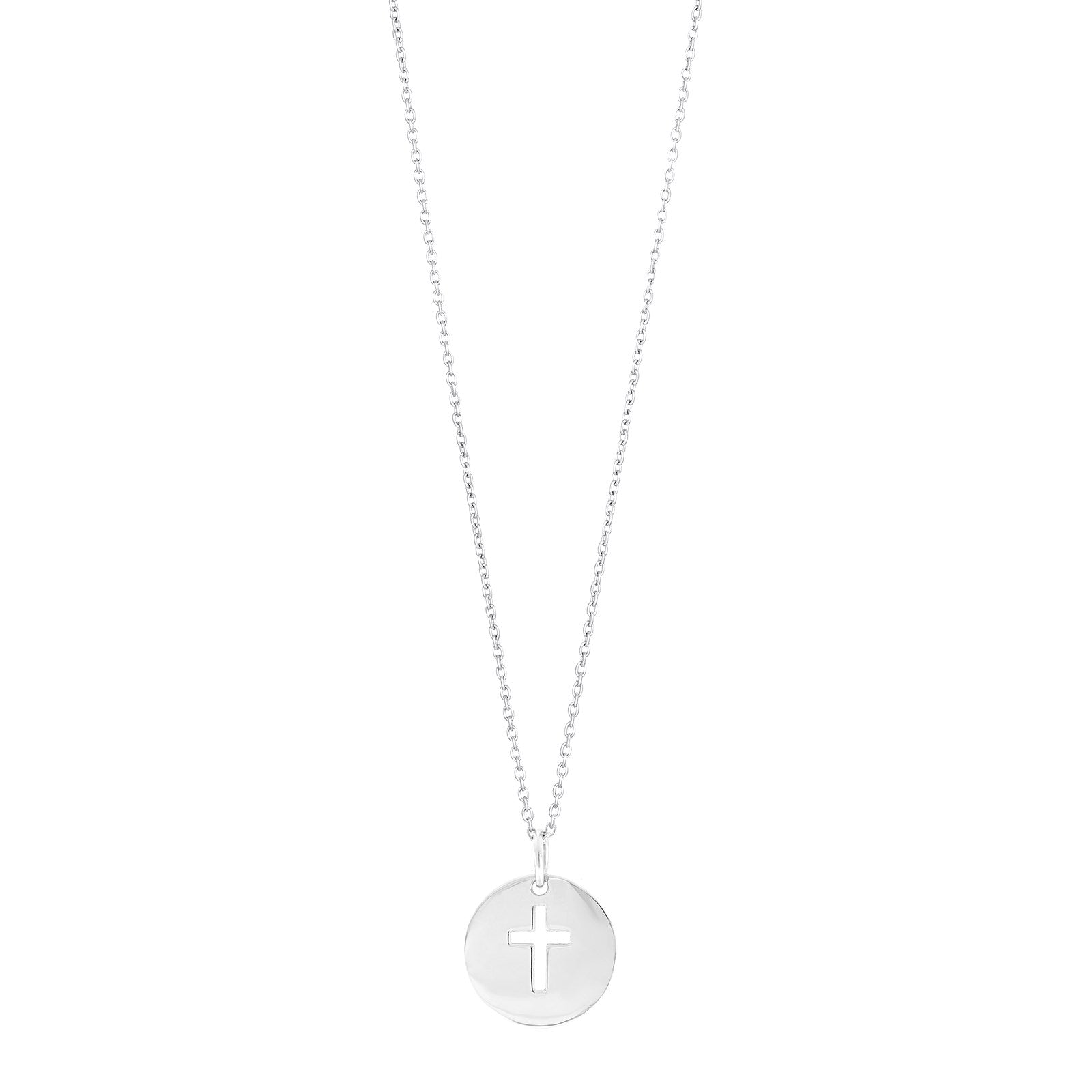 Rhod. silver necklace plate w/cross 12mm