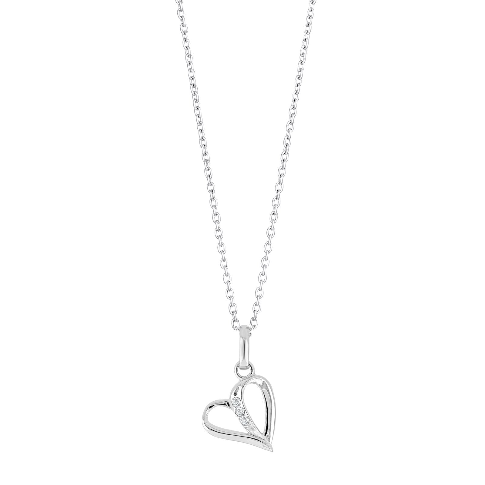 Rhod. silver necklace heart w/cz