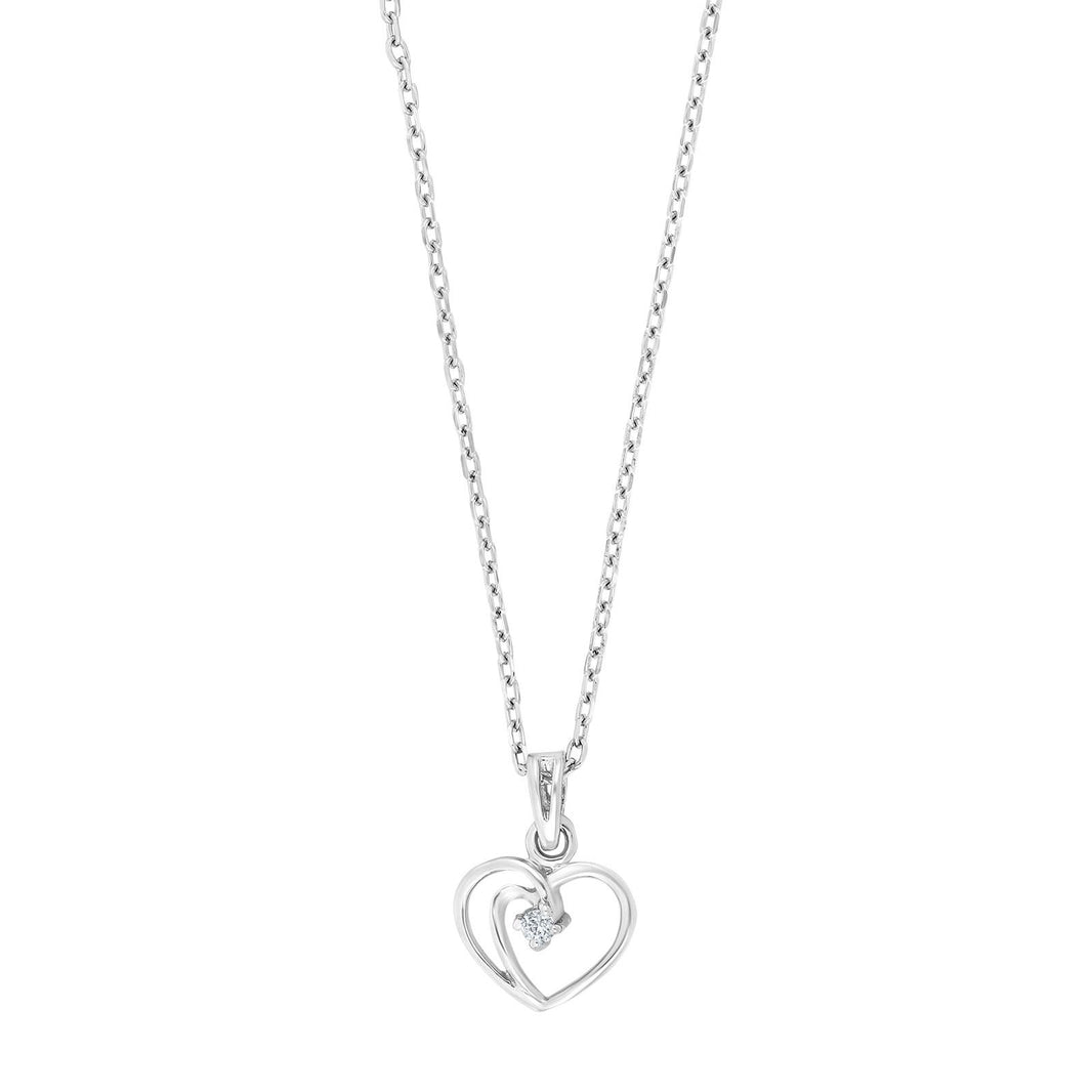 Rhod. silver necklace heart w/cz
