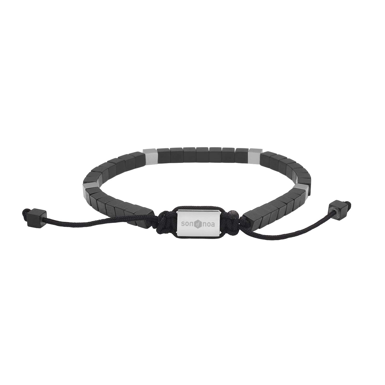 SON bracelet mat black agate w. steel