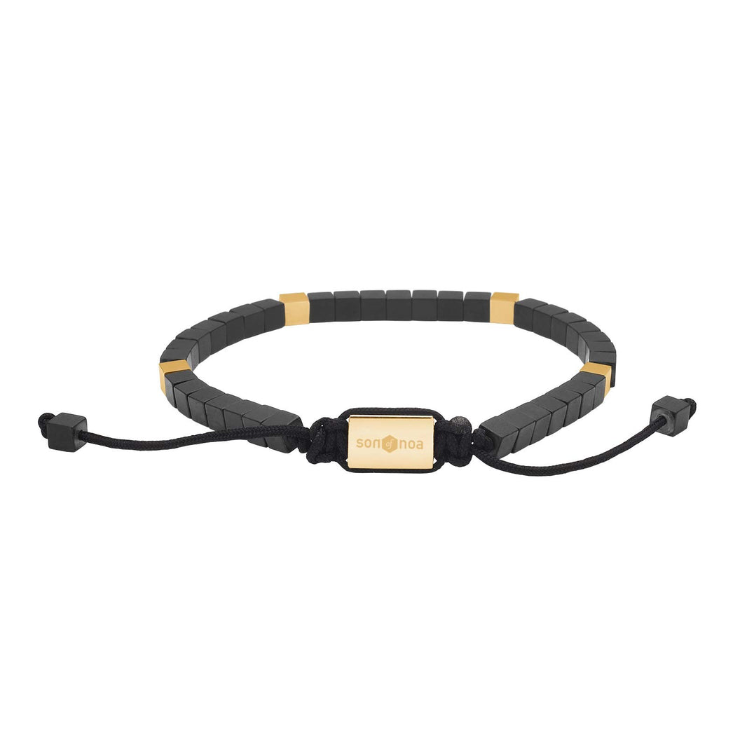 SON Armband matt schwarz agate m. Stahl IP gold