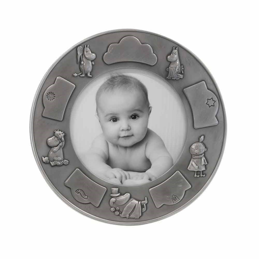 Fortinnet fotoramme (rund) m. Mumi & familien