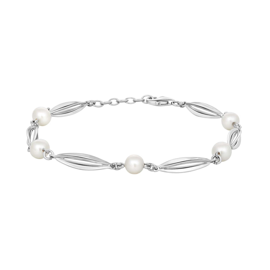 Siersbøl silver rhod. bracelet pearl (FWP) 18+2cm