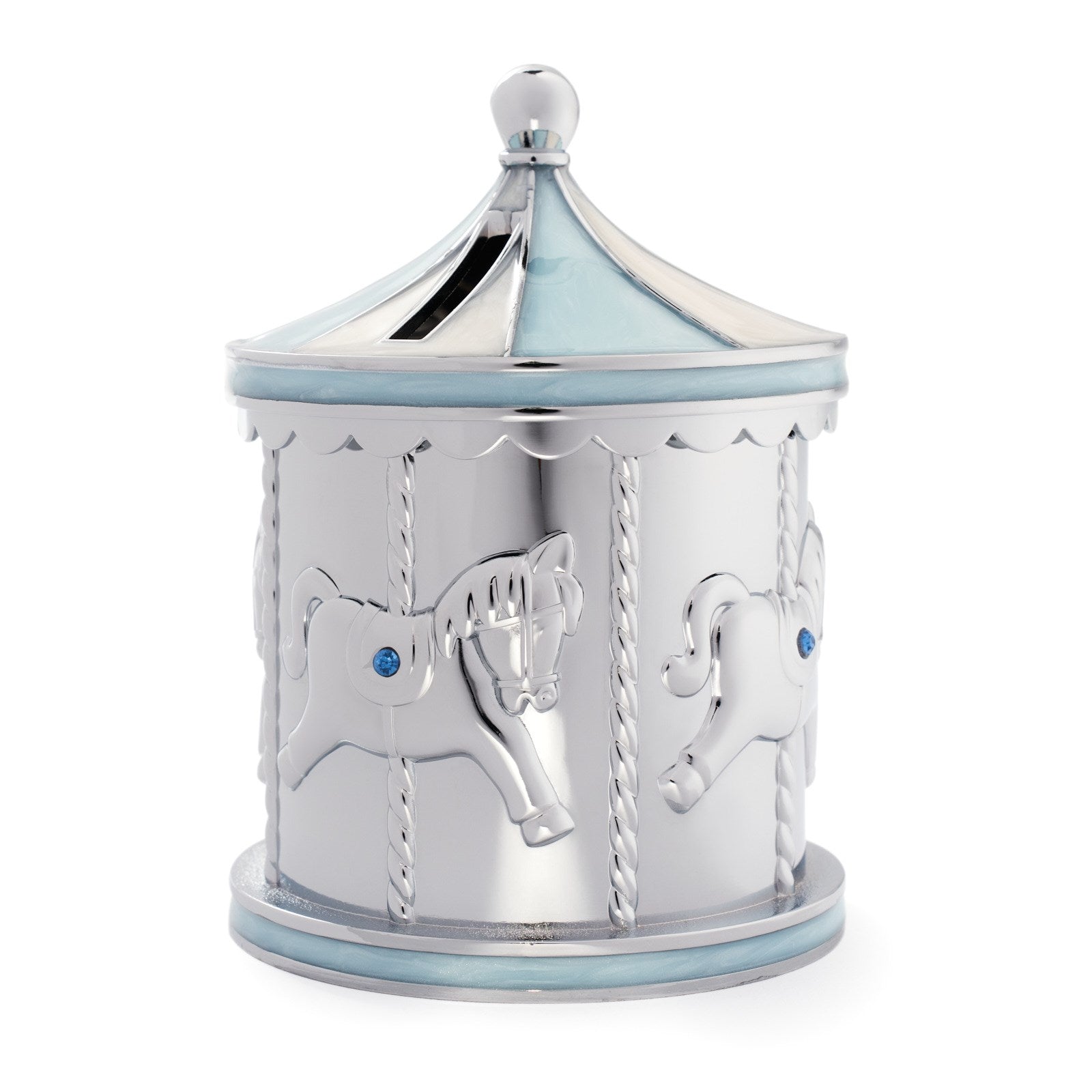 Chrome plated money bank blue carousel