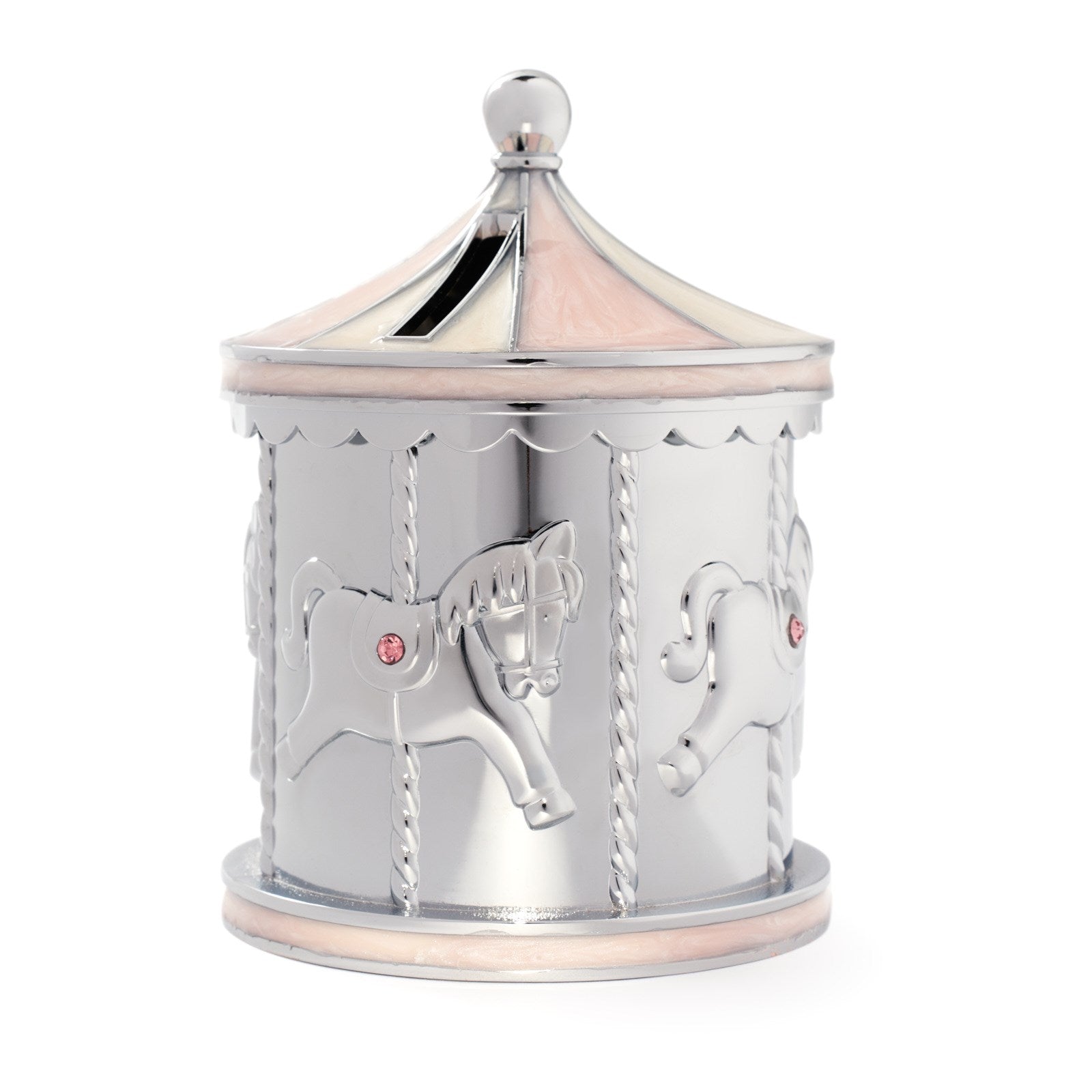 Chrome plated money bank pink carousel