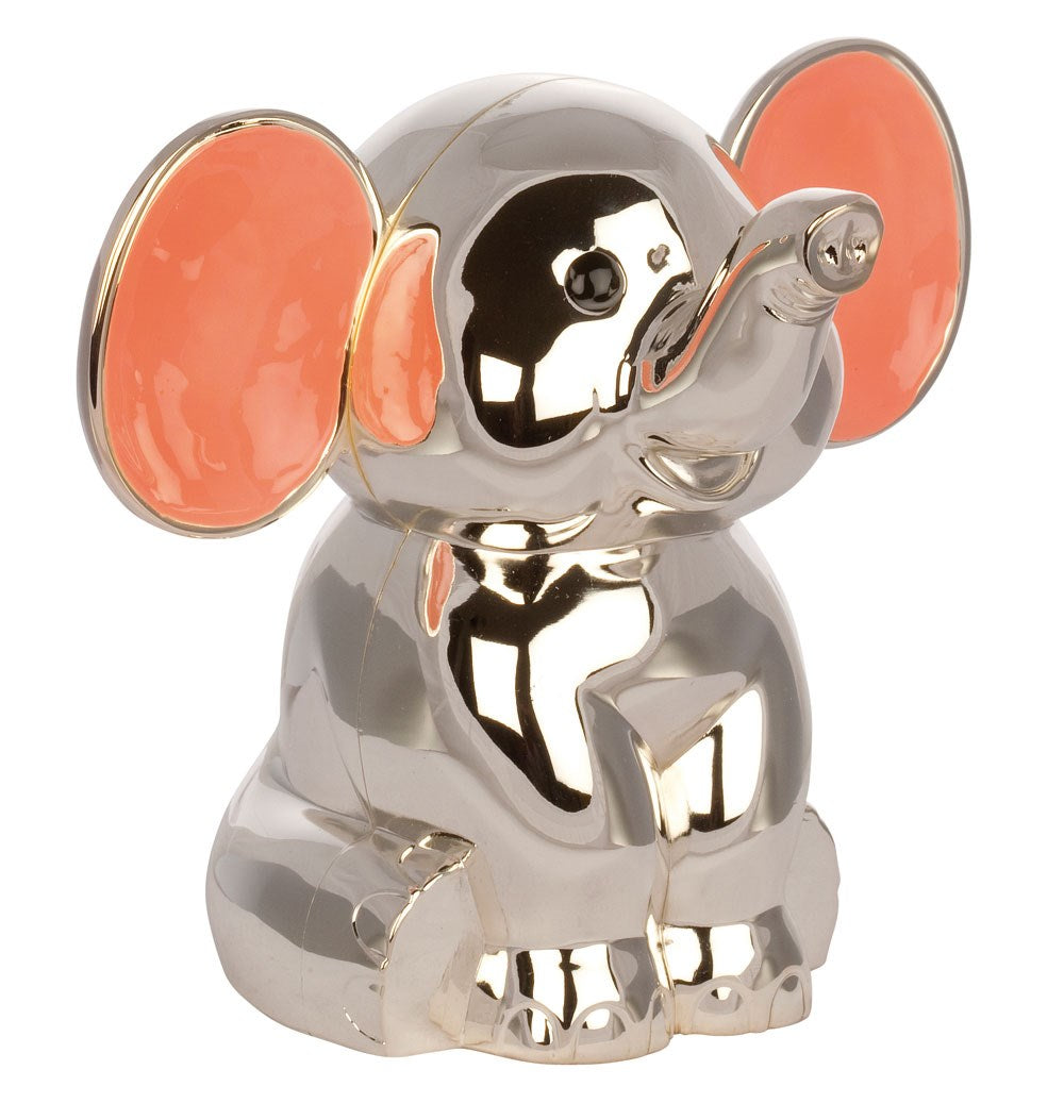 Forkromet sparebøsse elefant m. pink ører