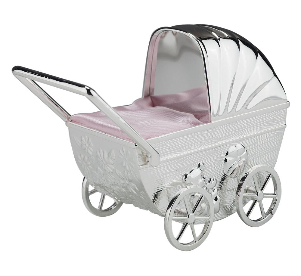 Forkromet sparebøsse dukkevogn