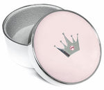 Forkromet smykkeskrin m. krone/lyserød