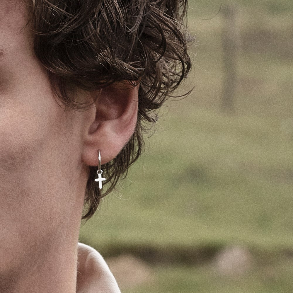 SON Rhodium-plated silver hoops cross