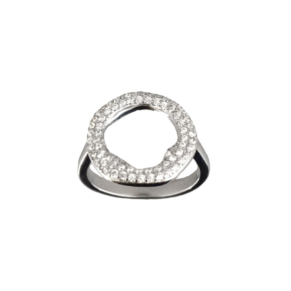 Silver rhodium-plated circle ring with zirconia