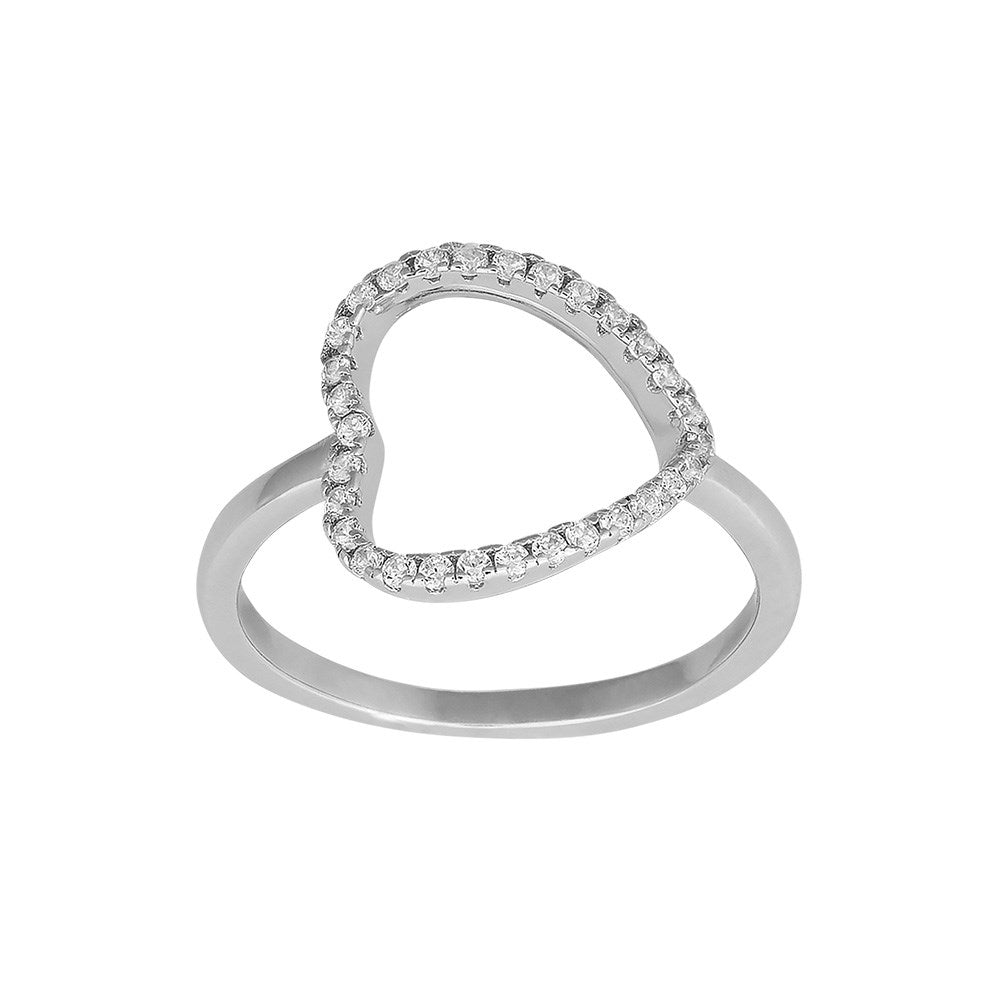 Silver rhodium-plated heart ring with zirconia