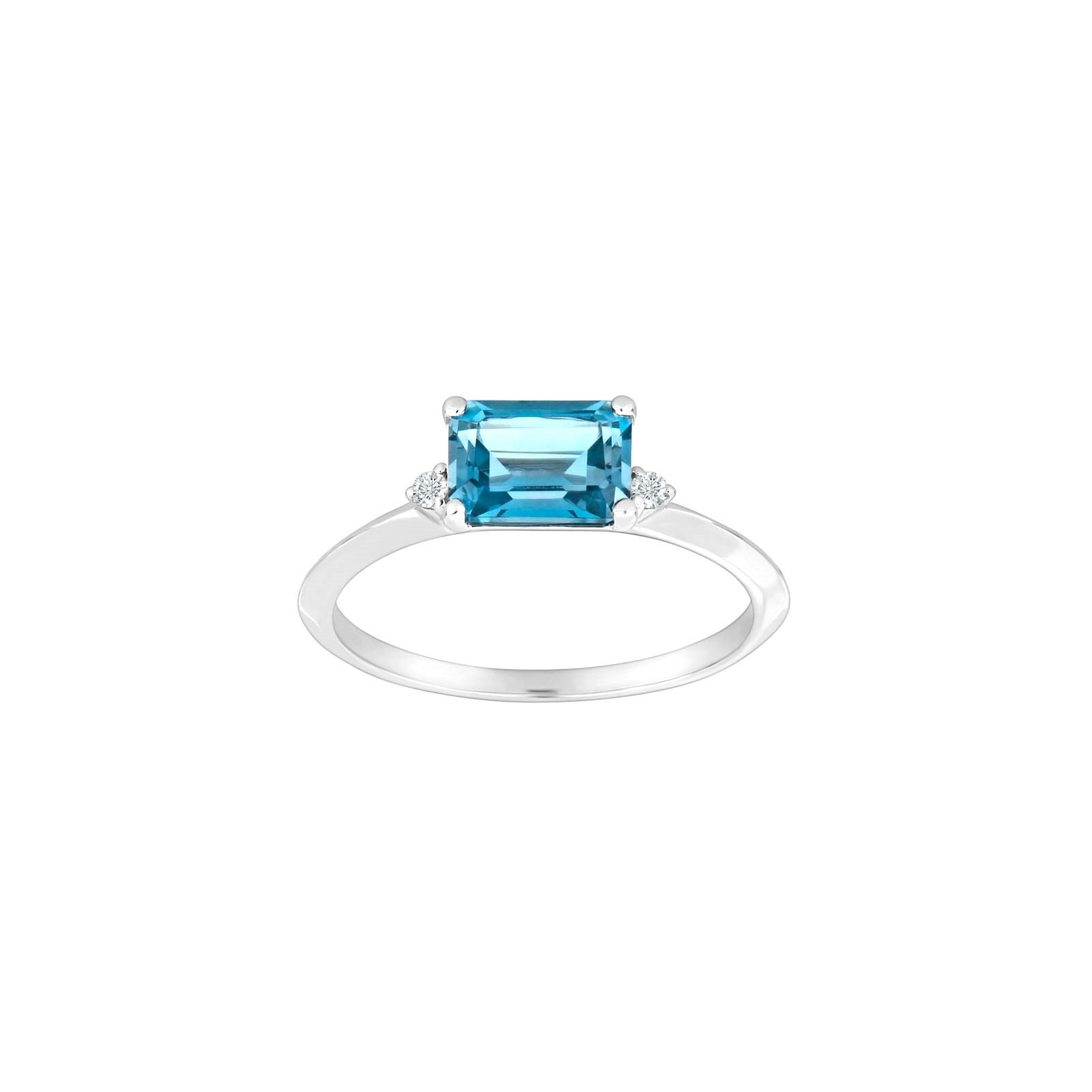 14kt. Weissgoldring m/dia. 0.025ct W/SI + Topaz