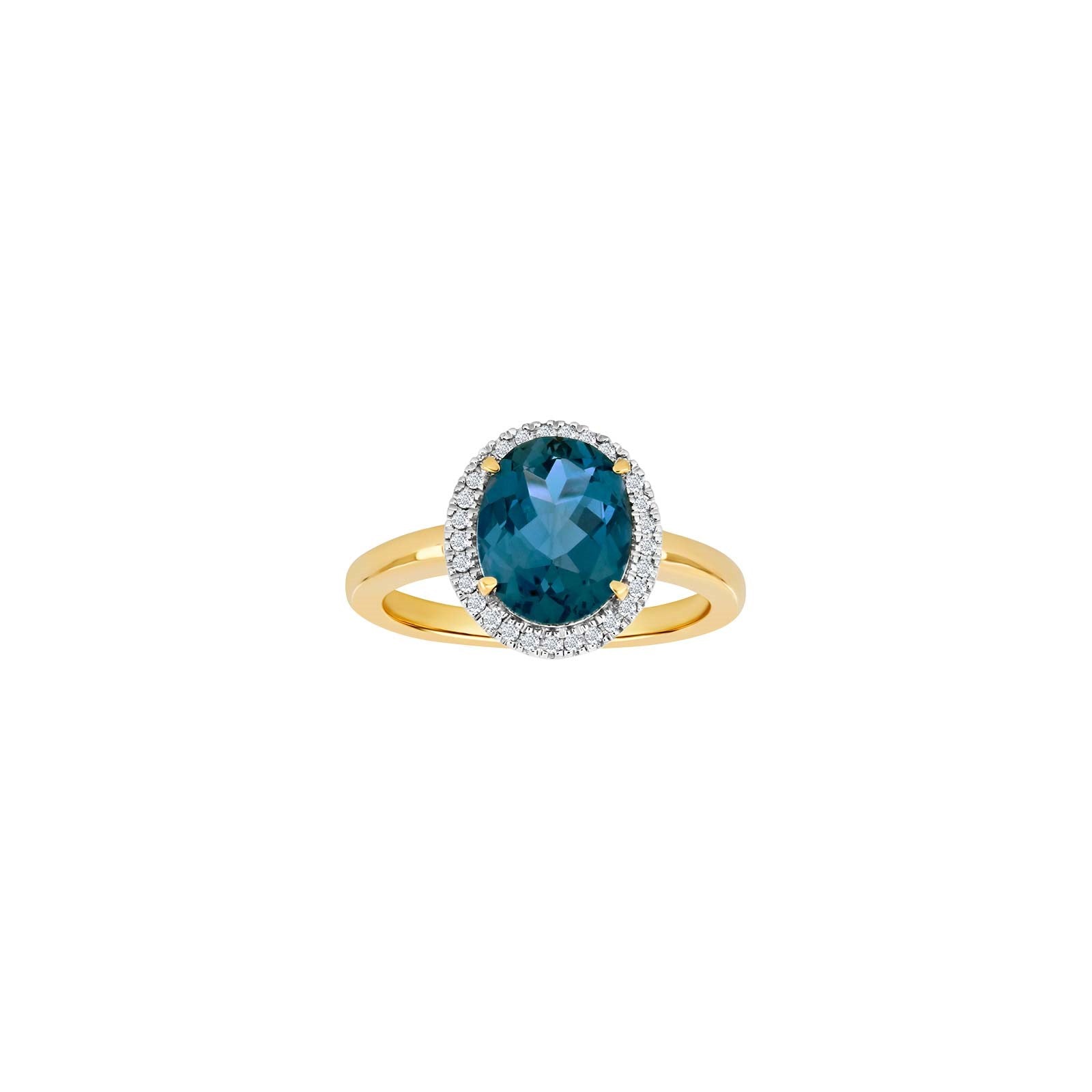 14kt. Goldring m/dia.0.12ct W/SI+London Topaz