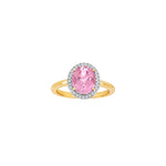 14ct. gold ring w/dia.0.12ct W/SI + pink Topaz