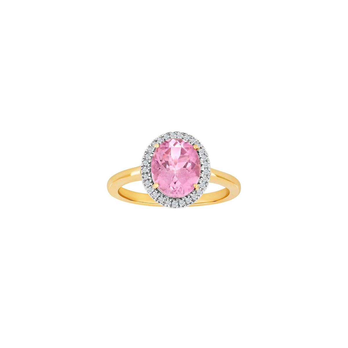 14ct. gold ring w/dia.0.12ct W/SI + pink Topaz