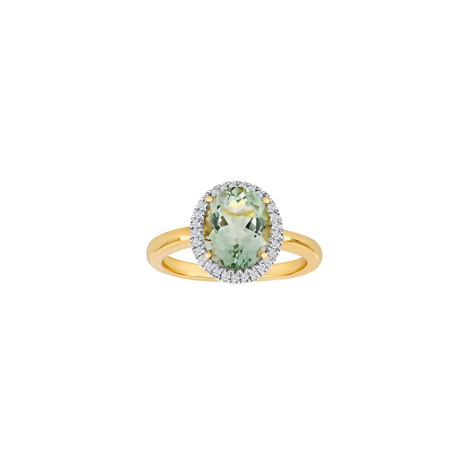 14kt. Goldring m/dia.0.12ct W/SI+Green Amethyst