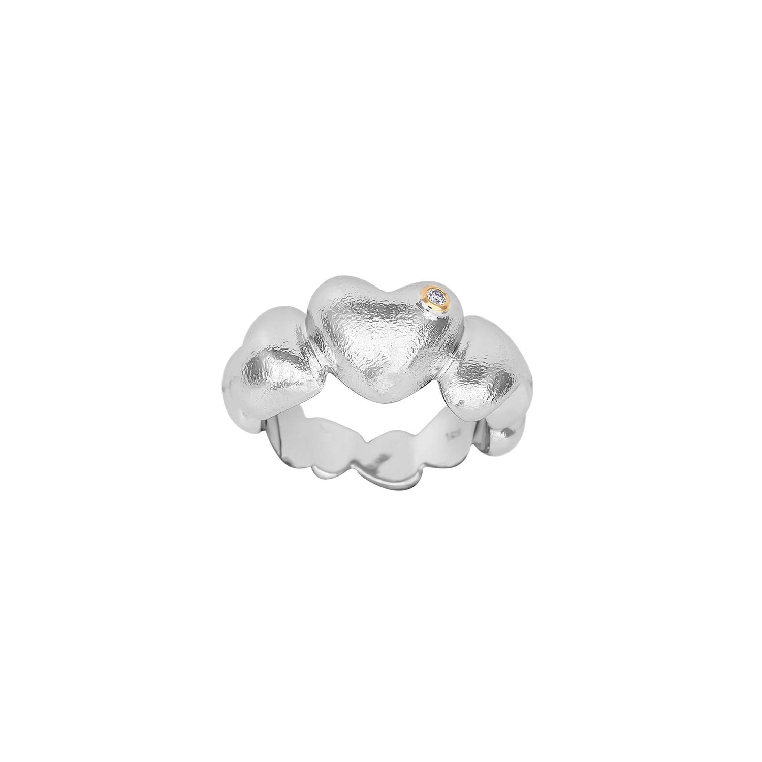 Silber Rh. Großer Herzring+0,015ct W/SI+14kt - Rhodiniert / 60