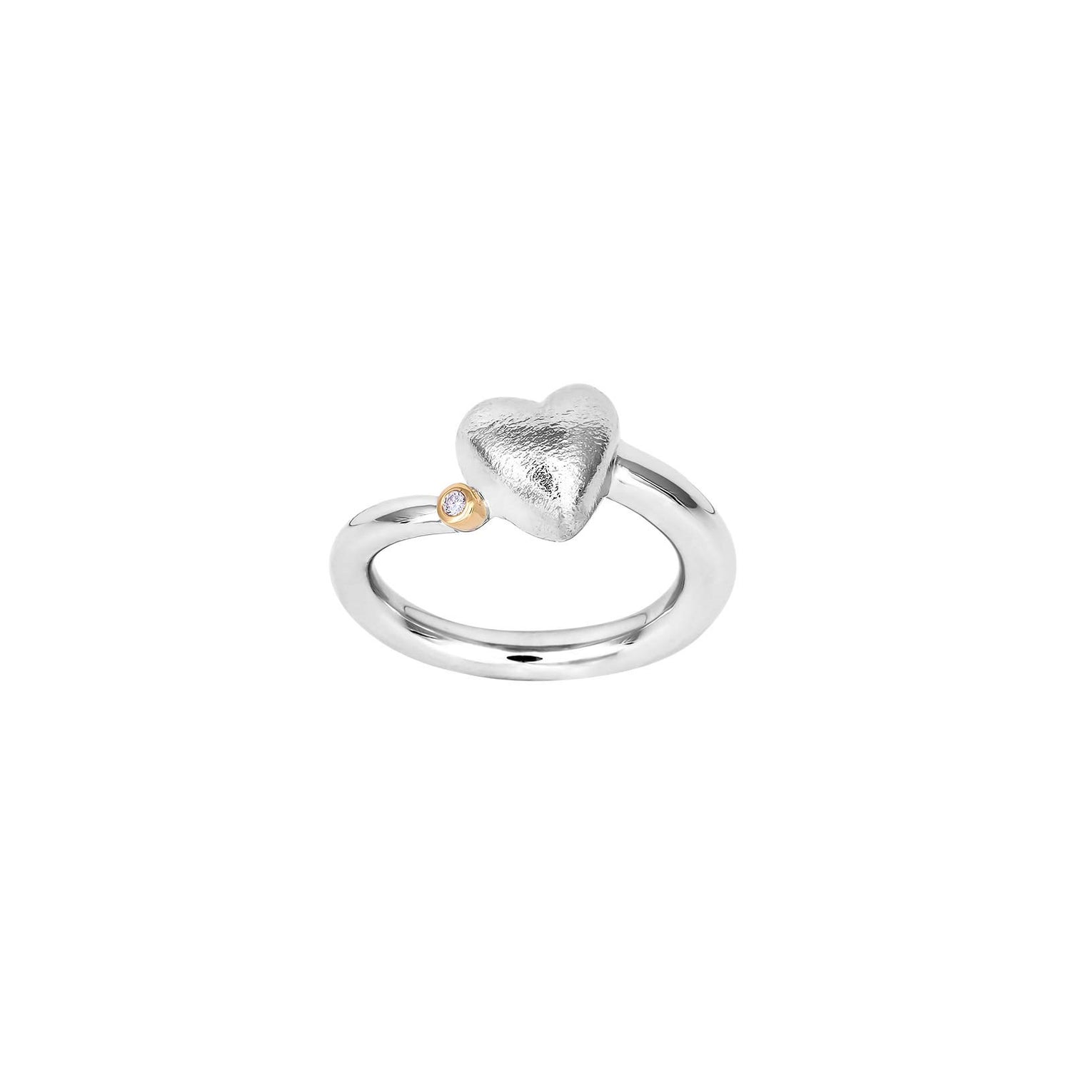 Silber Rh. Ring Herz+Dia.0.015ct W/SI+14kt - Rhodiniert / 60
