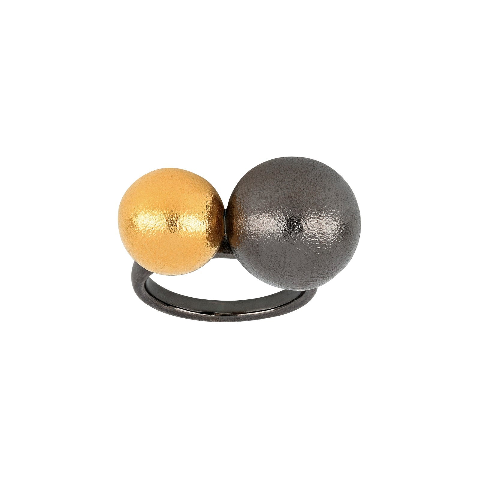 Silver Black rhod. + gold-plated ball ring