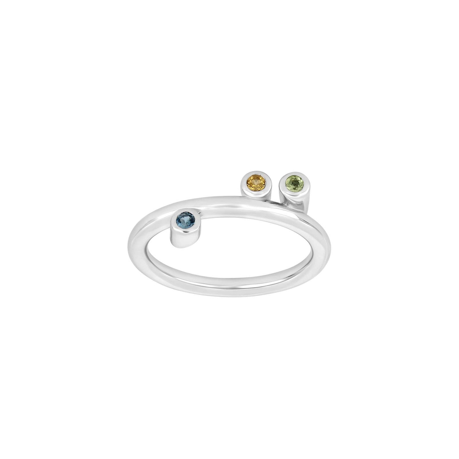 Silberner Rh.-Ring Peridot, Citrin, London-Topas - Vergoldet / 60