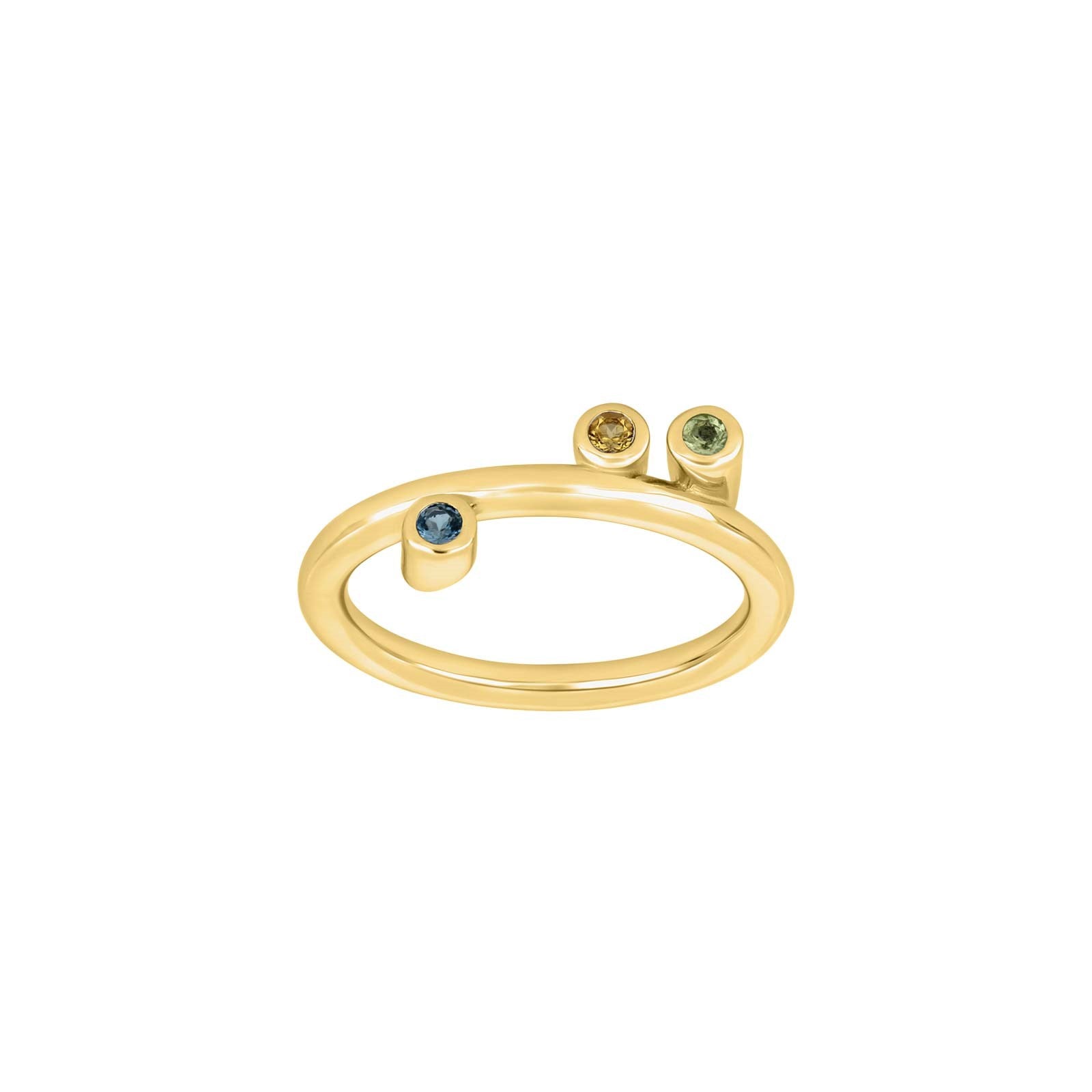 Silver Rh. ring peridot, citrine, London topaz