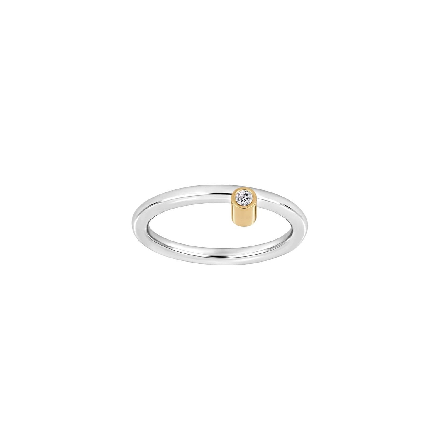 Silber Rh. Ring Farbe mit 0,035 ct W/SI + 14 kt - Rhodiniert / 60