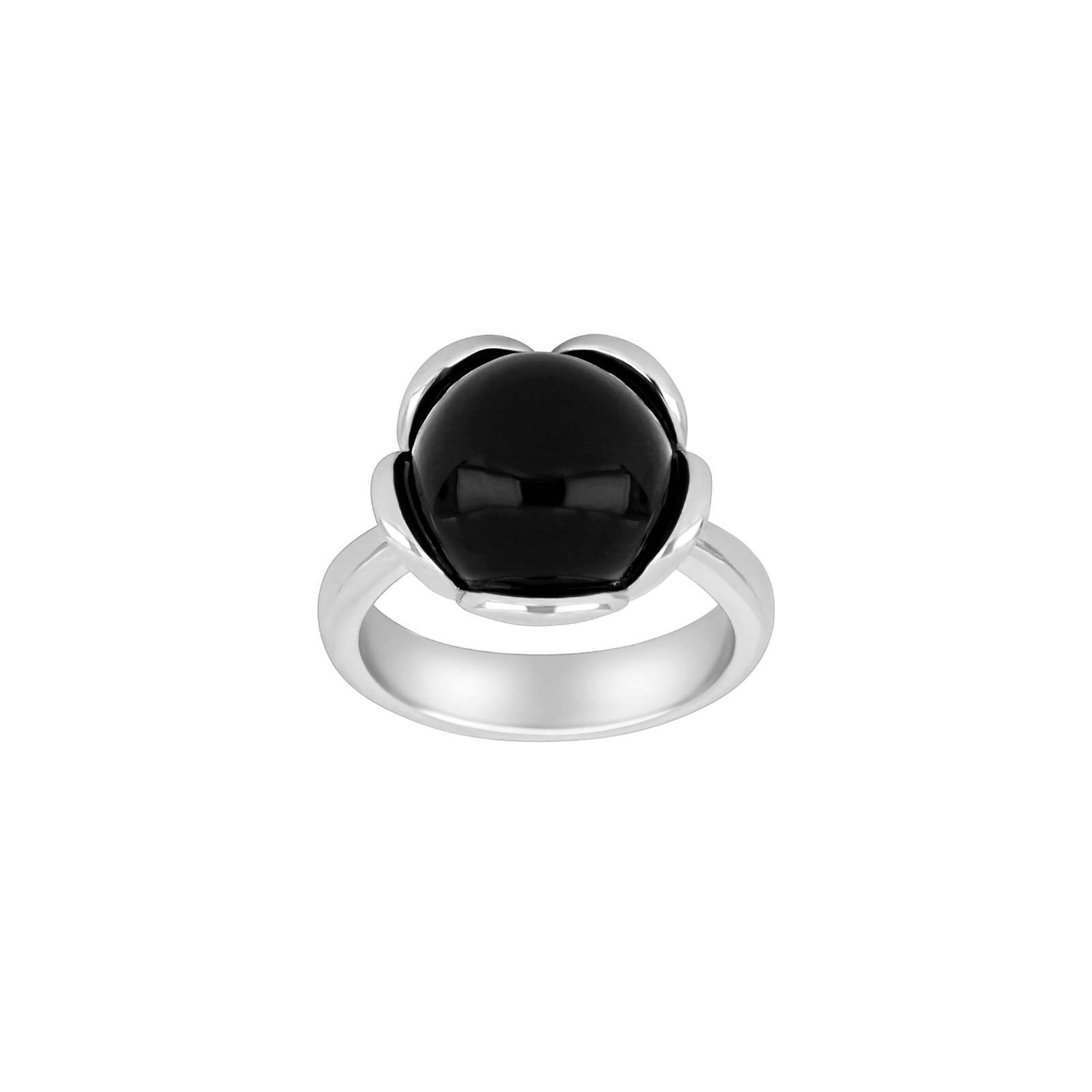 Silberner Rho-Ring Blume groß mit Onyx - Vergoldet / 60