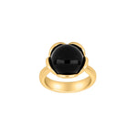 Silver Rho. ring Flower large w/onyx
