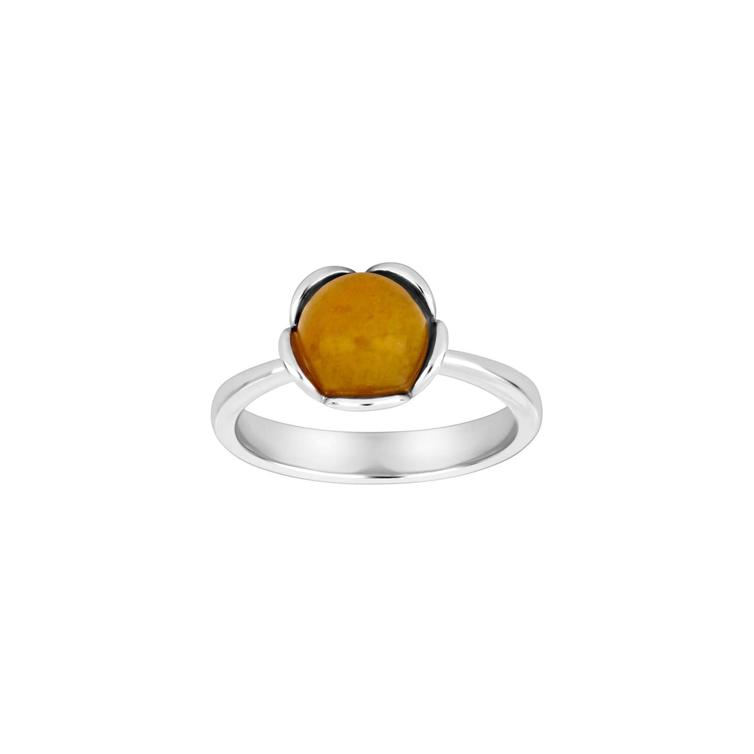 Silberner Rh. Ring Blume klein mit gelbem Aventurin - Vergoldet / 60