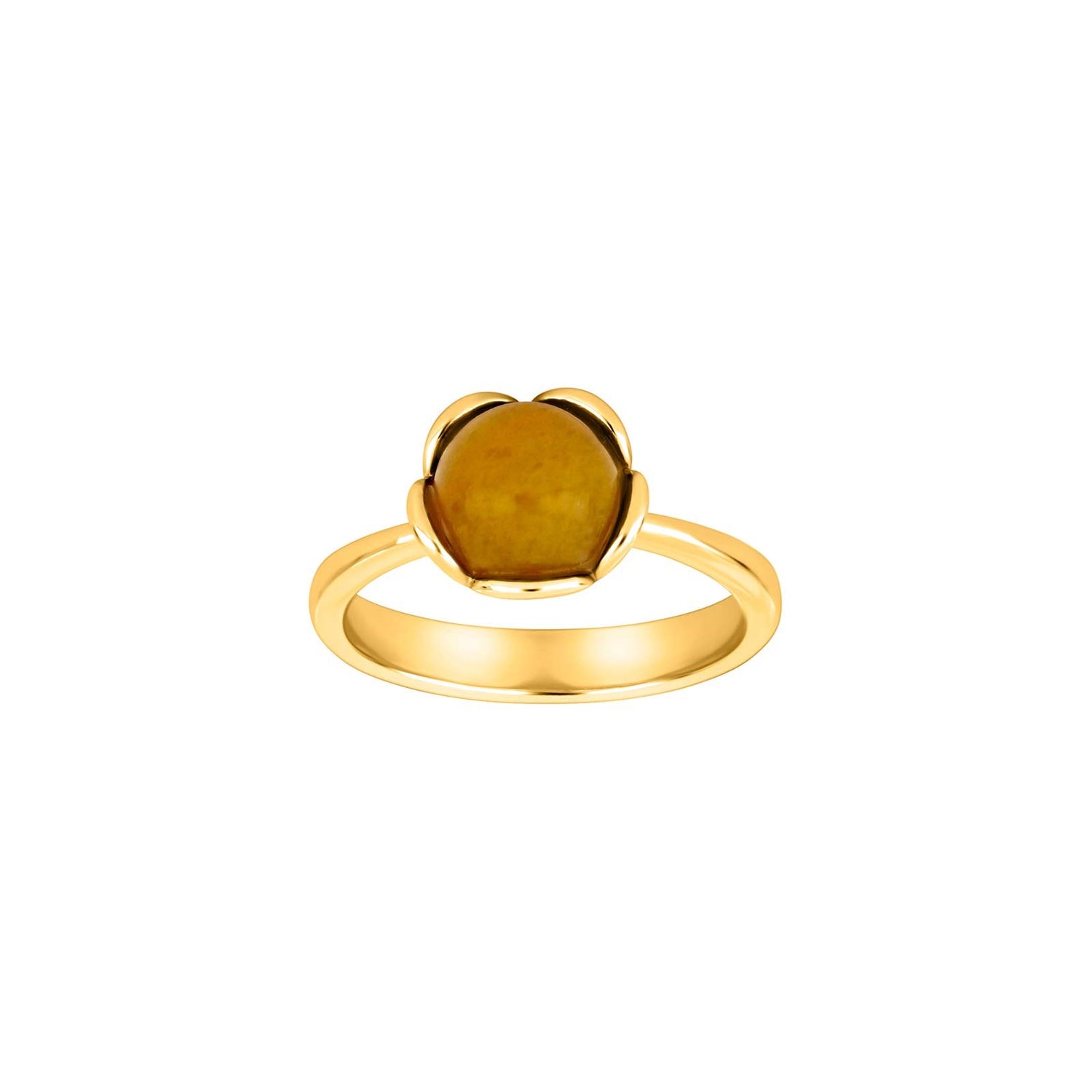 Silberner Rh. Ring Blume klein mit gelbem Aventurin - Vergoldet / 60