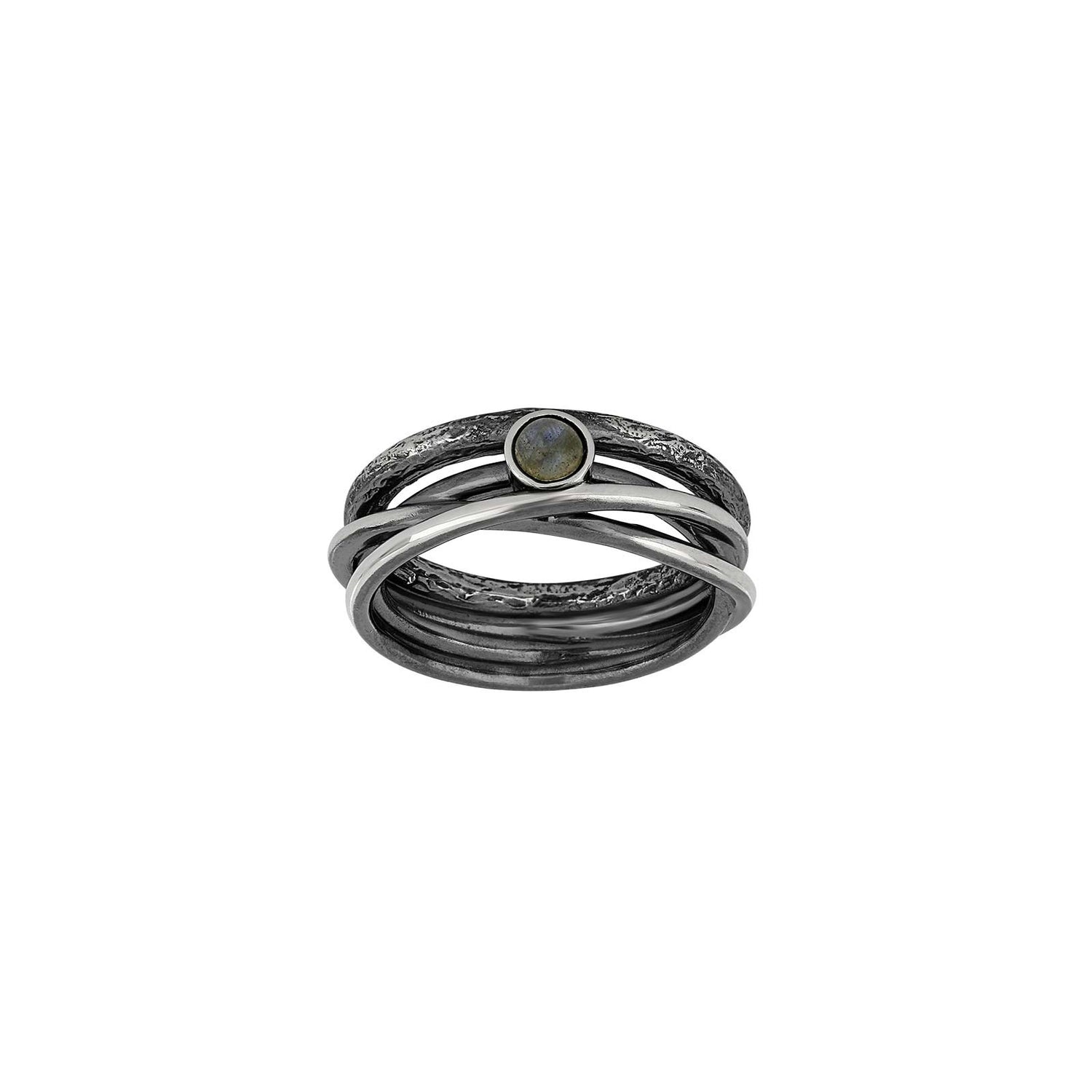 Silber + Oxid. mit Labradoritring - Oxidiert / 54